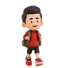 3D Young Boy Walking to School Daily Education Activity Concept