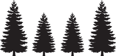 Obraz premium Four tall evergreen pine trees silhouette design isolated on transparent background