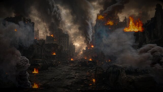 Apocalyptic city scene night