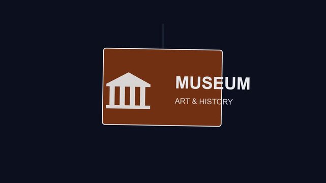 Museum and history signage: directional for cultural institutions and tourism wayfinding animation 4k