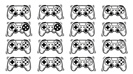 Collection of hand-drawn game controllers in a doodle style, perfect for gaming enthusiasts. © Faiz