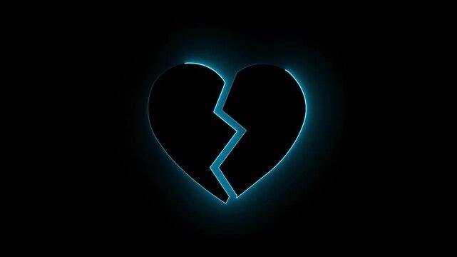 Animation Neon broken  heart icon black background 4k video.