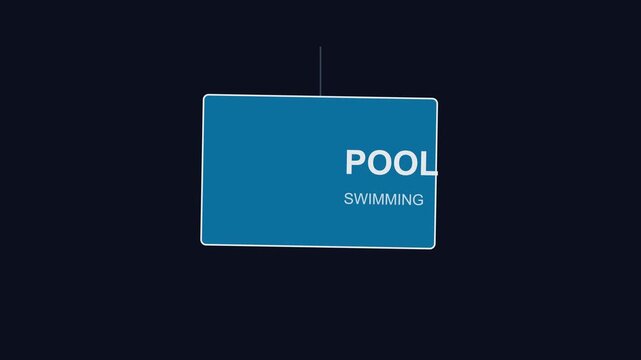 Pool swimming directional signage for aquatic center wayfinding and public facility navigation animation 4k