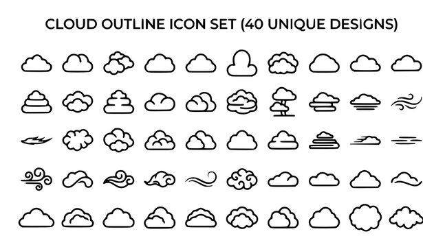 Minimal Cloud Line Icon Collection Pixel Perfect Editable Stroke Vector
