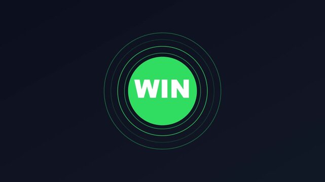 Win button animation with pulsing signal effect for gaming and success concepts 4k