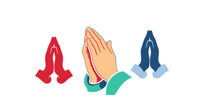 Praying hands icons in various colors and styles