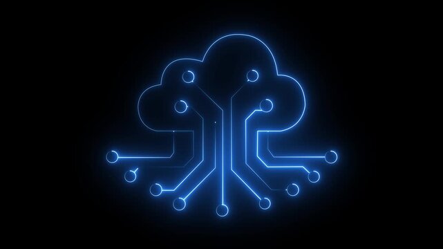 Human brain with tech icon. Neon icon with silhouette man head gears. Mental health concept. Abstract circuit brain animation on display 