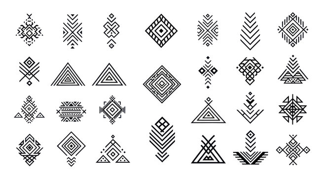 Collection of tribal ethnic geometric patterns and symbols.