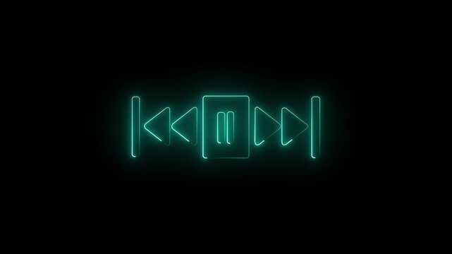 Abstract glowing neon music timeline or video track player icon. Music arrow button symbol background. 4k motion graphics animation