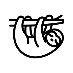 Fototapeta premium Minimalist Line Art Icon of a Cute Sloth Hanging on a Tree Branch for Wildlife and Nature Design Projects
