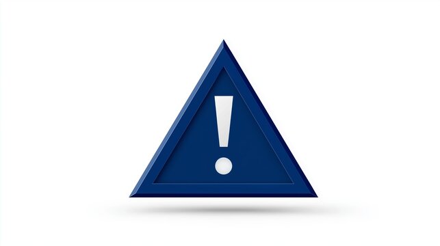Dark blue triangle with exclamation mark isolated on white, warning sign