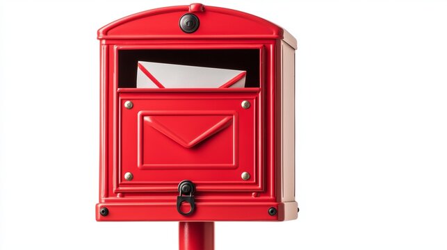 Red mailbox with a letter isolated on white, residential mail concept