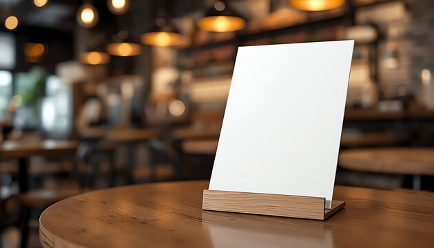 Stand Mock up Menu frame tent card blurred background design key visual layout.