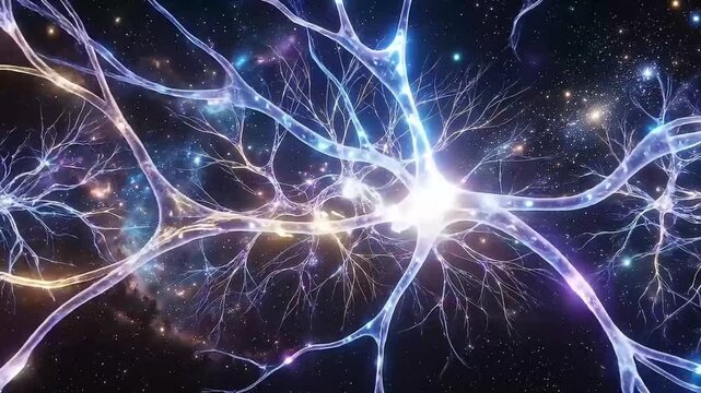 Abstract neural network connections glowing in deep space motion graphics loop