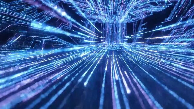 Abstract blue data stream lines digital motion graphics video loop for technology background