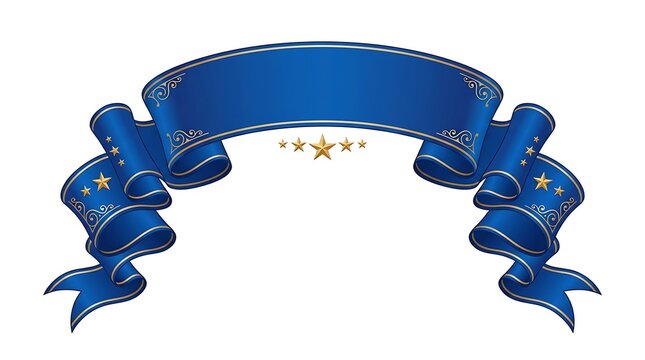 Elegant Royal Blue Decorative Ribbon Banner with Gold Stars.