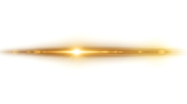 Abstract golden horizontal light streak lens flare effect.