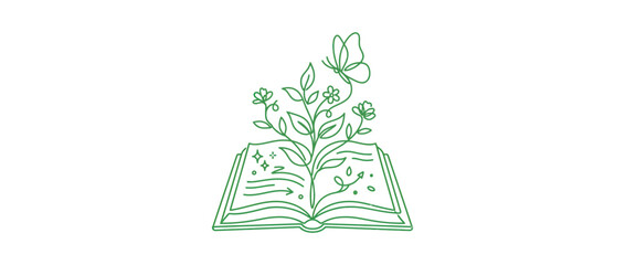 Open book with plant growing and butterfly illustration © edur
