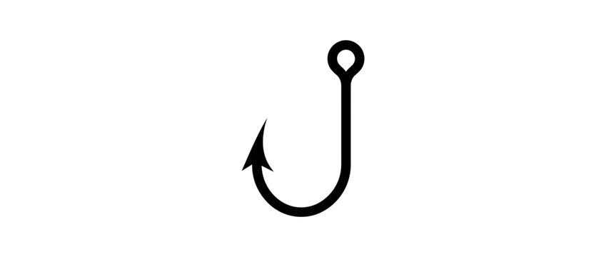Simple black fishing hook graphic on white background