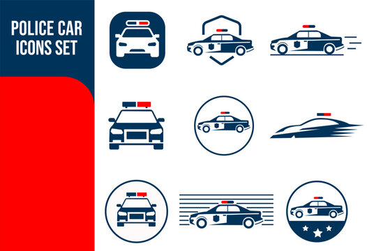 Police Car Icons Set Collection of Law Enforcement Vehicle Symbols