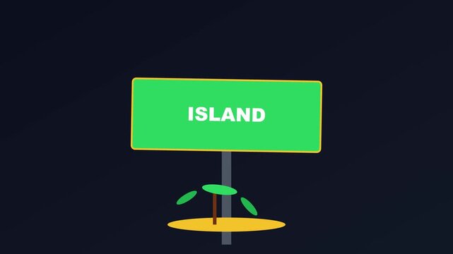 Island signpost animation: minimalist tropical travel concept 4k vacation