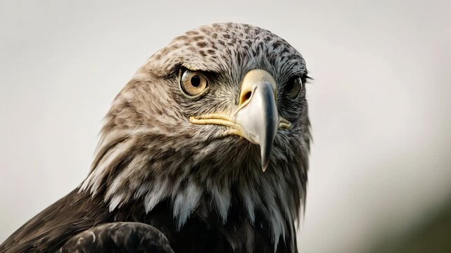 Close-up profile of an eagle head with sharp beak and intense eye