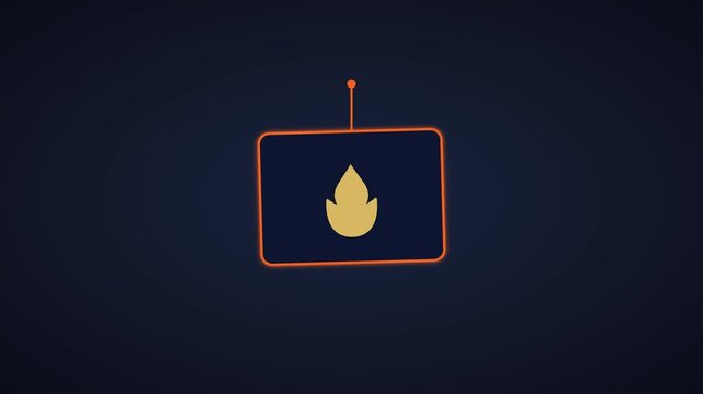 Minimalist animated of a fire flame inside a digital screen frame for technology and energy concepts animation 4k