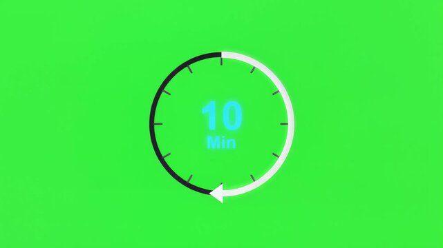 Ten minute countdown timer animation on green screen background