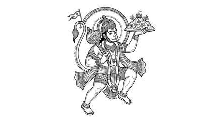 Fototapeta premium Mythological Monkey Deity Holding Mountain Peak