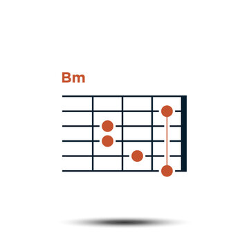 Bm, Basic Guitar Chord Chart Icon Vector Template