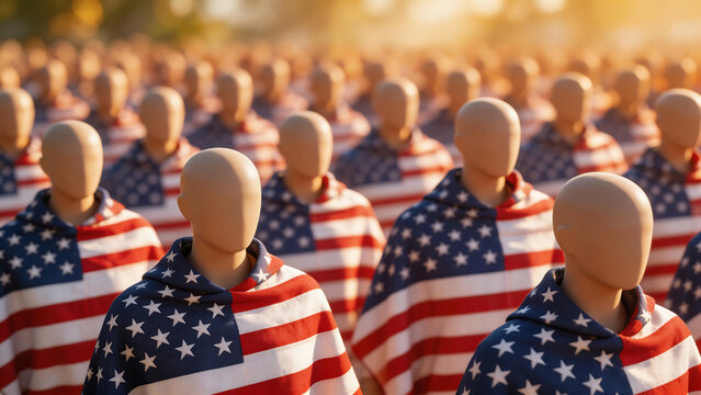 Mannequins draped in American flags