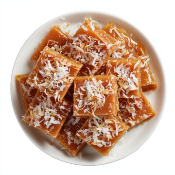 Sri Lankan dessert of sweet kiri toffee isolated on a white background