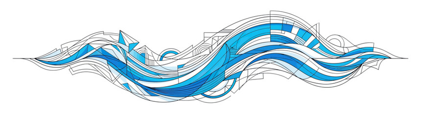 Abstract Blue Wave Pattern with Geometric Lines © Emilo