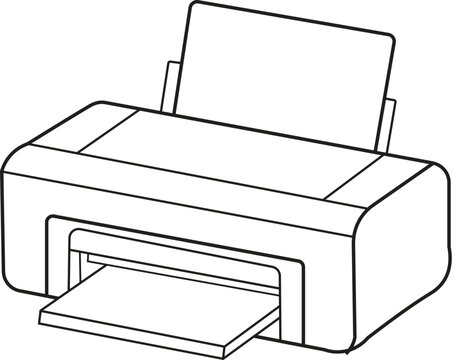 Printer Line Art Outline Vector Illustration Isolated on White Background