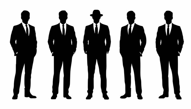 Collection of Businessman Silhouette in Formal Suit with Different Standing Poses