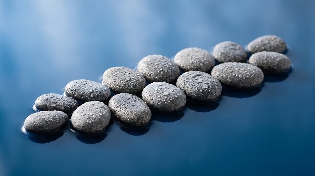 Zen stones with water drops on blue background