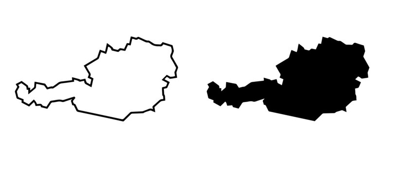 Black and white vector map silhouettes of Austria.