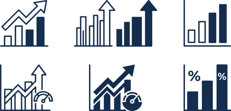 Growing graph set. Business chart with arrow. Growths chart collection. Profit growing sumbol. Progress bar. Bar diagram. Growth success arrow icon