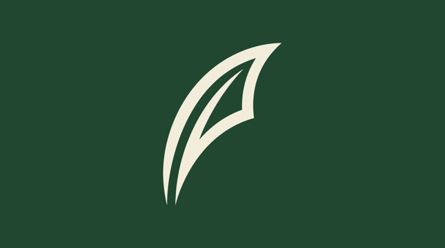 White pointed leaf tip icon on dark green background.