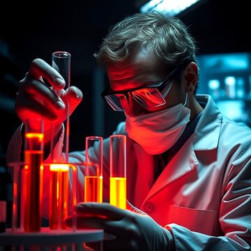 scientist in laboratory with test tubes