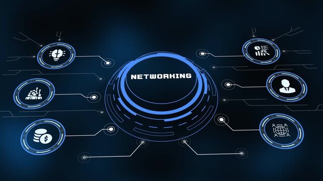 Digital global networking concept with glowing blue futuristic HUD circuit interface nodes