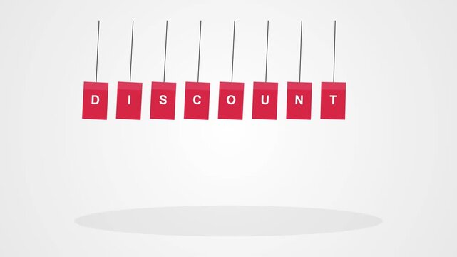 Discount letters hanging on strings moving like a pendulum in animation