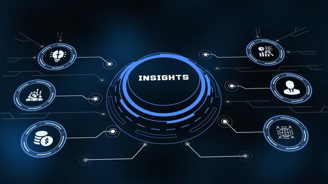 Advanced HUD digital interface concept illustrating business insights and data intelligence analytics.