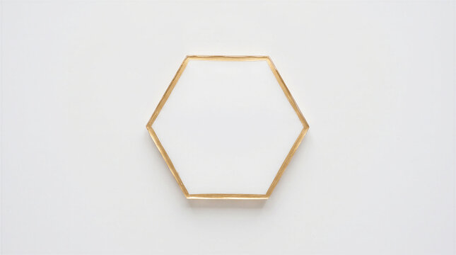 Hexagonal white coaster with a gold metallic rim isolated on white background
