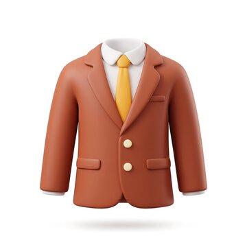 3D render of a formal brown blazer suit jacket with a yellow necktie clothing professional business