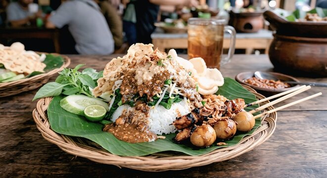 nasi pecel indonesian grilled chicken and vegetables