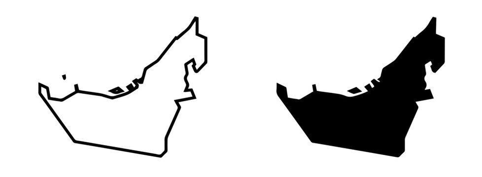 Black and white vector map silhouettes of the UAE.