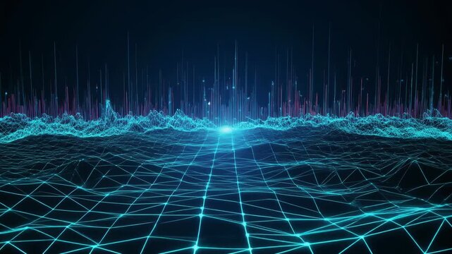 Blue Cyber Grid Data Visualization 4K Generative AI