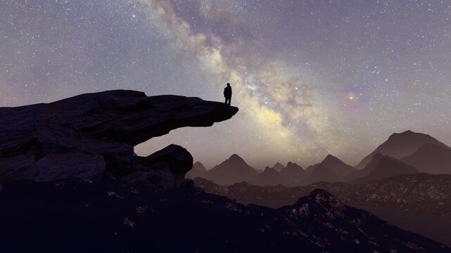 A man's back view gazing at the starry sky and the universe(3D software Lumion makes non-AI)
