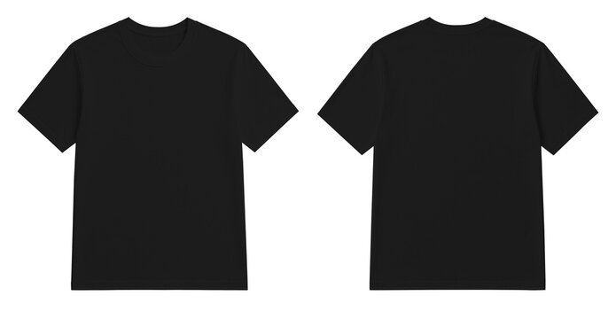 Plain Black T-Shirt Mockup Front and Back View Isolated on Transparent Background
